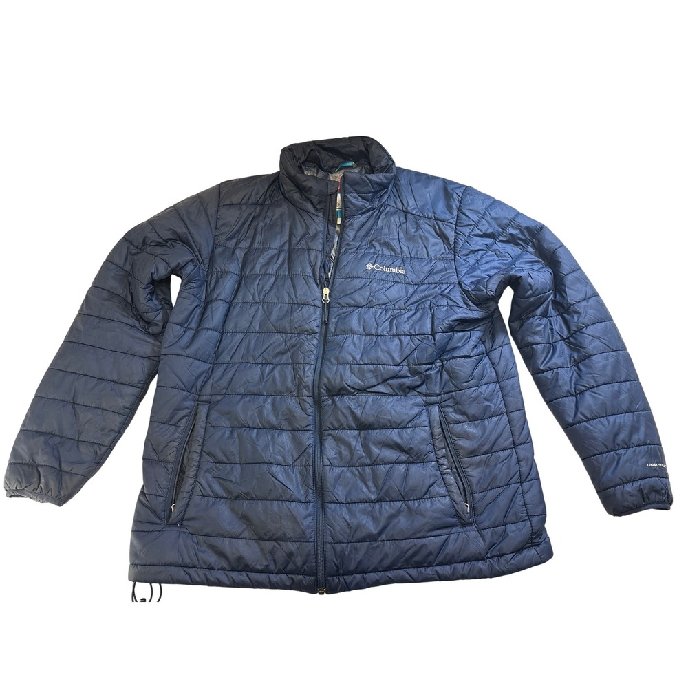Columbia Mens Omni Heat Puffer Jacket Navy Blue Insulated Full Zip Coat Large